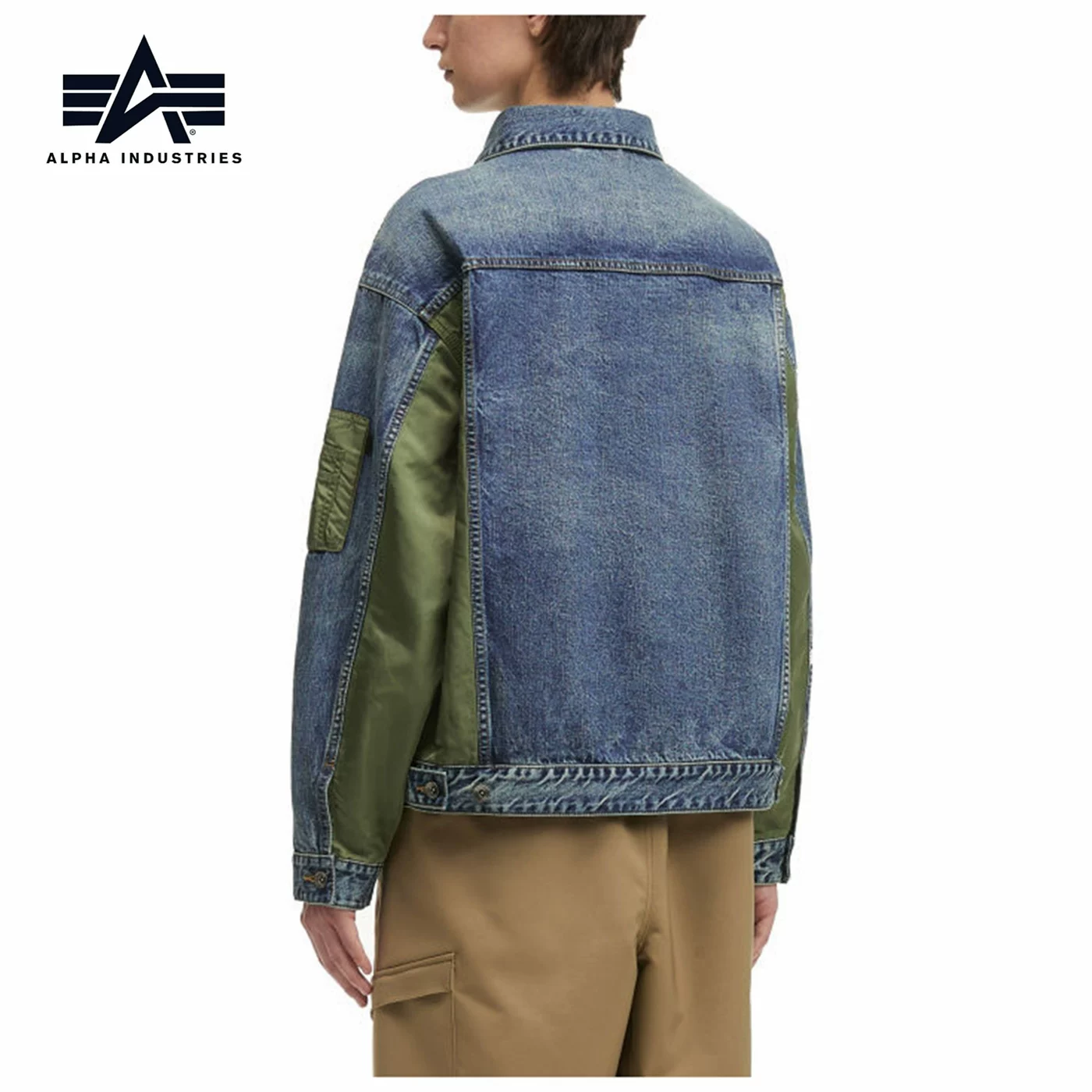 25 осенью мужская куртка Alpha Industries в стиле стежки джинсовая оригинальная Guodai 0059P