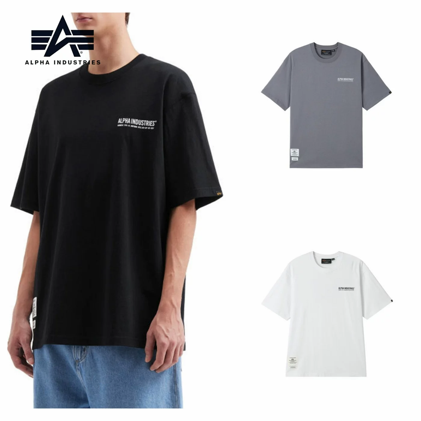 Трехцветная футболка с эмблемой Alpha Industries на круглом вырезе, для мужчин, весна-лето, крупная надпись Big Head Girl Kundai 0130Q