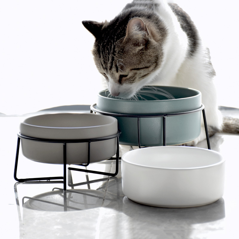 Cat bowl double bowl ceramic dog bowl cat food bowl rice bowl dog drinking bowl anti-overturn cat food bowl pet bowl rack