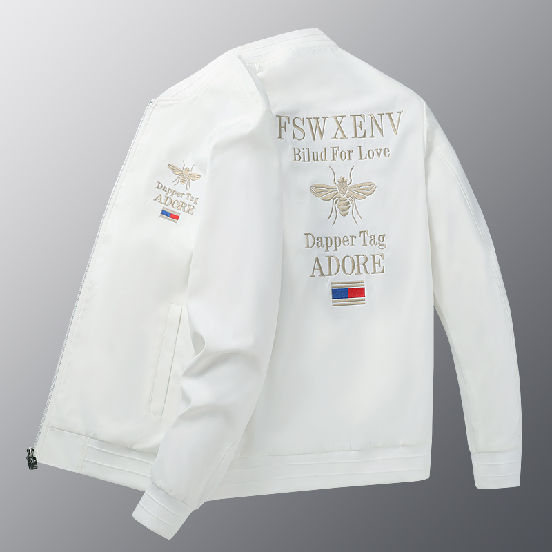 Spring and Autumn Jacket for Men, Casual Jacket with Bee Embroidery, Stylish and Versatile, Plus Size Men's Clothing