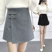 Quần short len ​​nữ mùa thu đông 2018 mới eo cao đa năng tự phối một chiếc quần dài từ bên ngoài mặc quần ống rộng ống rộng
