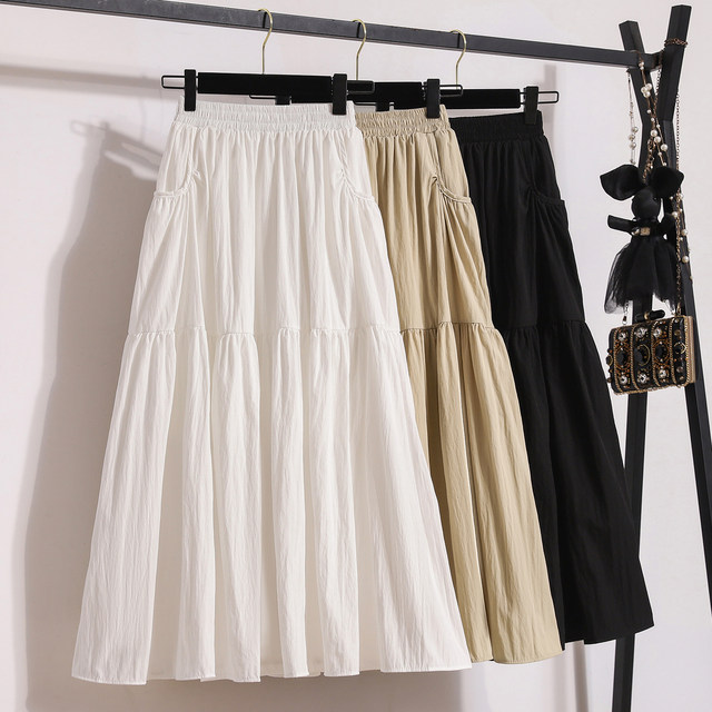 White pocket skirt for women 2025 summer midi skirt