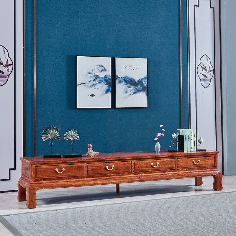 Red Wood TV Cabinet Tinged Hedgehog Purple Sandalwood Combined Wall Cabinet Ground Cabinet New Chinese Fancy Pear Wood Tea Table Living Room Cabinet Solid Wood Furniture