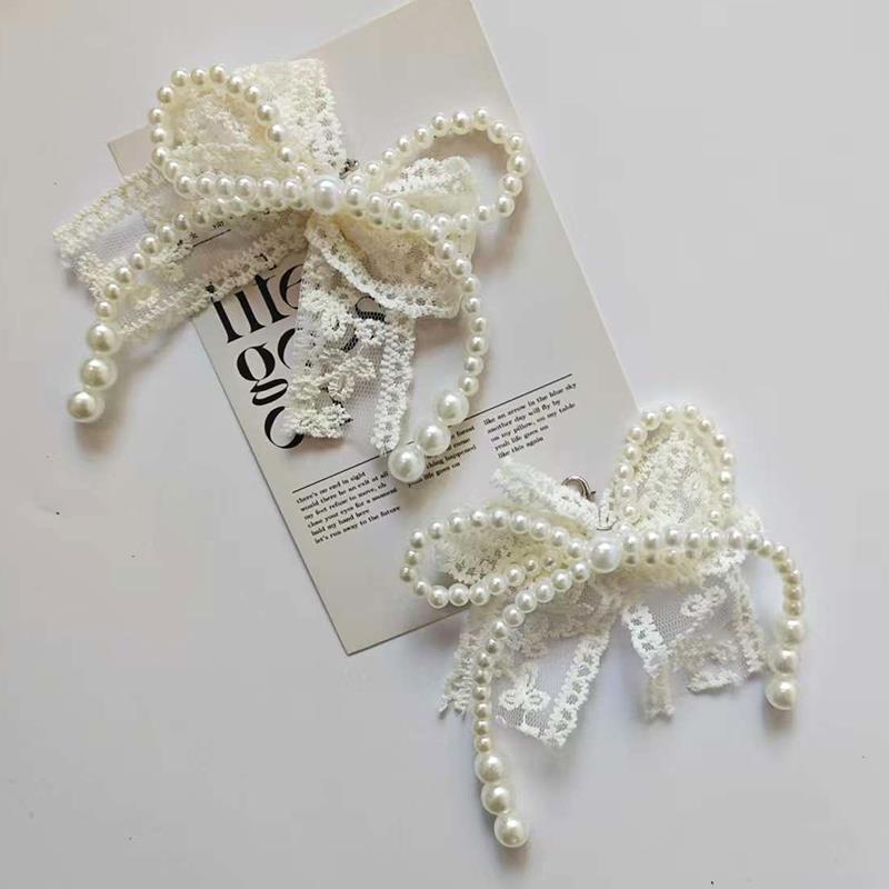 Korean-Style Pearl Lace Bow Shoe Buckle for Women, High-End Niche Versatile Shoe Decoration Buckle, Shoelace Buckle Accessory Korean-Style Pearl Lace Bow Shoe Buckle for Women, High-End Niche Versatile Shoe Decoration Buckle, Shoelace Buckle Accessory