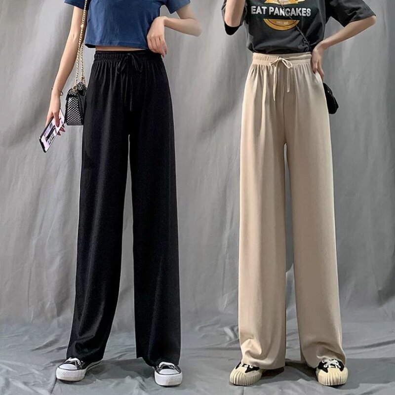 High-quality ice silk wide-leg pants female student Korean version high-waisted loose thin section mopping casual straight-leg pendant trousers