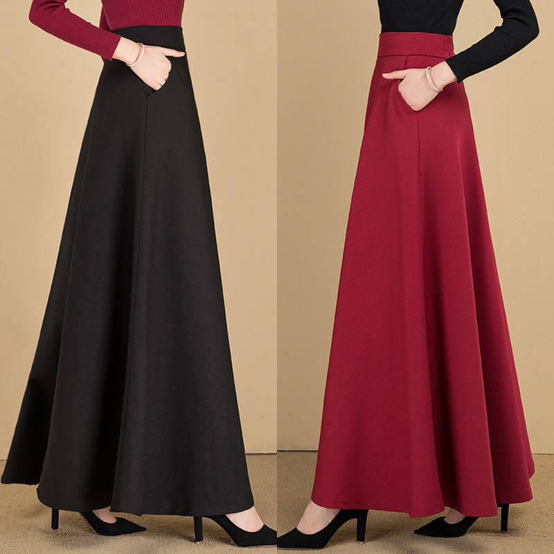 Half-length long skirt, large swing skirt, word skirt, high waist and thin black all-match Korean version large size ladies dancing long skirt