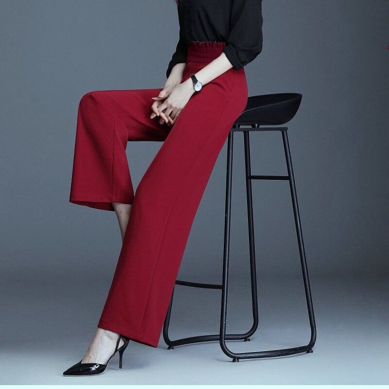 Woman Pants Summer Loose Ice Silk Broadlegged Pants Woman High Waist Display Slim Pendant Feel Black Straight Drum Pants Slim 90% casual pants