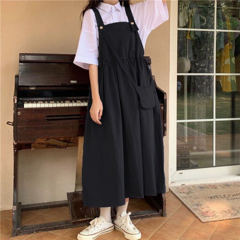 Bestie Baby Bag Skirt Schoolgirl Han Version Loose Harness Long Skirt Summer New 100 hitch Long version sleeveless foreign dress