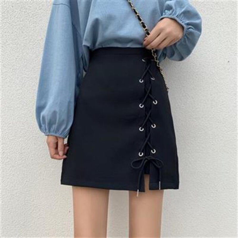 2021 summer new design sense strappy skirt high waist skirt college style thin skirt skirt hip skirt women