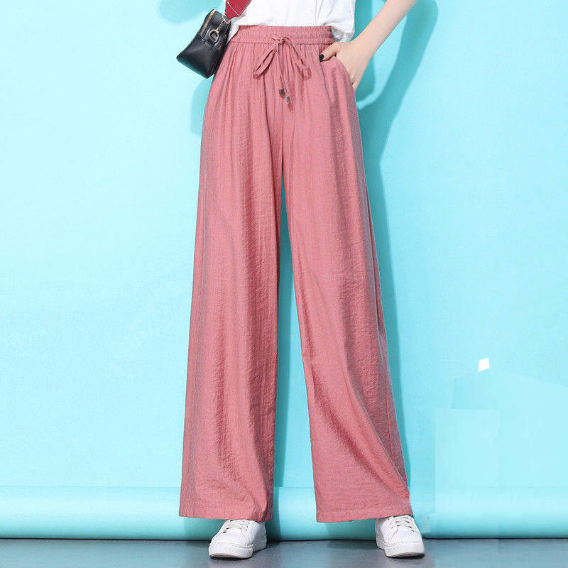 High waist loose wide leg pants women's 2021 summer new ice silk pants slim thin large size straight casual pants