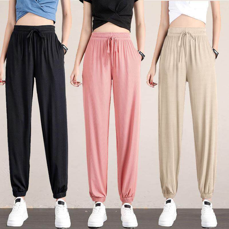New Ice Silk High Waist Wide Pants Woman Pendant Sensation Student Korean Version Loose Straight Tube Pants Bunches Pants Summer 90% Pants