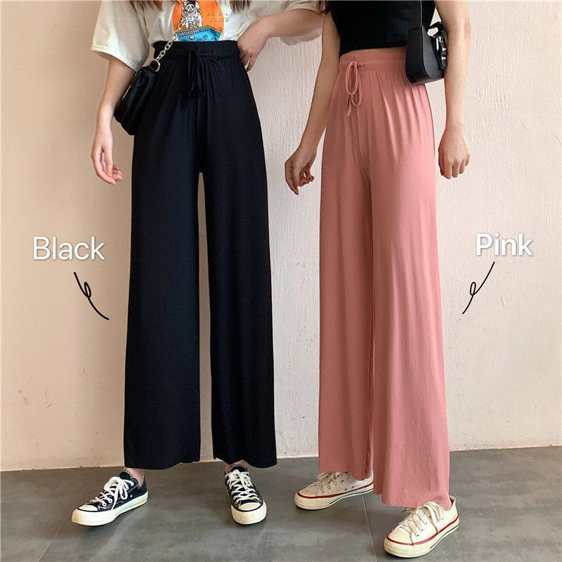 Ice Silk Broadlegged Pants Woman Summer Pendant Sensation High Waist Display Slim Mopping 90% Straight Cylinder Casual Pants Loose Slim Trousers Long Pants