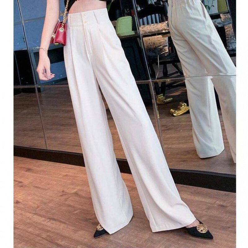 Autumn and winter new suit pants women high waist loose slimming sag wide leg mop pants ice silk smooth casual pants