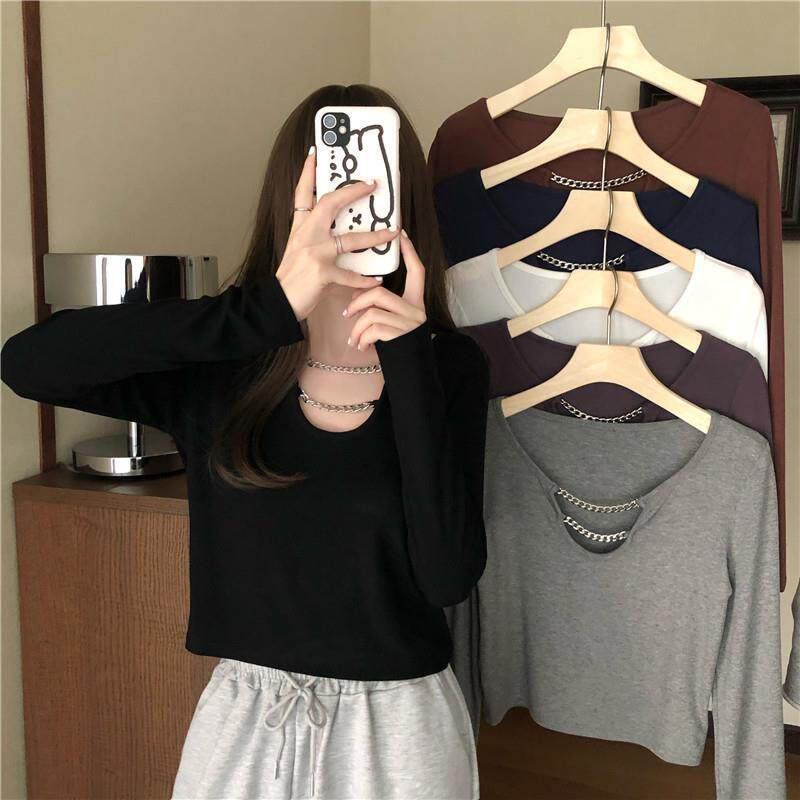 Large size women's shirts, schoolgirls, fat sisters, spring and autumn bottoming shirts, slim fit, all-match short tops, trendy