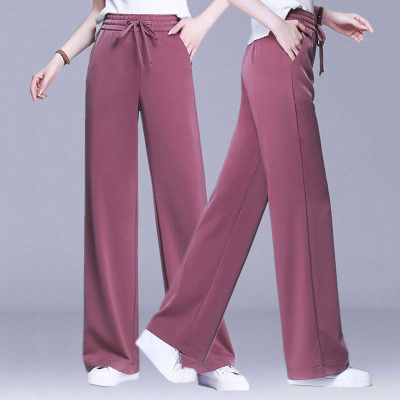 Ice Silk Broadlegged Pants Woman Summer Thin high waist display slim straight drum Feeling Casual Pants Fashion Loose big size 100 hitch pants