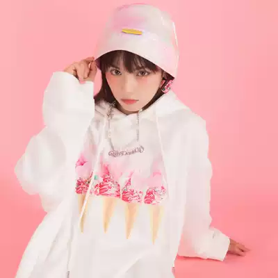 HTCU fantasy ice cream marshmallow printed thick cotton T cartoon couple casual loose hooded hoodie hip-hop trend brand