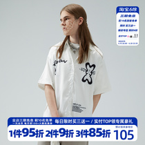 HTCU Boomer Couple Cartoon Butterfly Small Bear Shirt Short Sleeve Bf Shirt Male And Female Loose Oversize Cardiovert