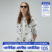 HTCU20SS Cartoon Full Print Comic Shirt Short Sleeve Summer Couple National Tide Cards Cute ins and women T-shirts