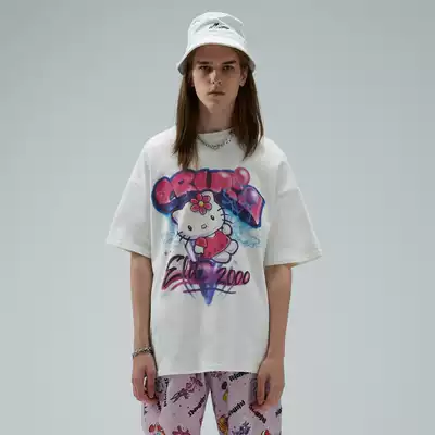 HTCU20ss cartoon graffiti rendering cat cat short-sleeved loose hip-hop men and women couple T-shirt summer tide brand ins half sleeve