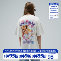 HTCU Cartoon Chessboard Grit Sky Small Bear Short Sleeve Hip Hop Street Loose Ins Couple Summer Dress Casual Tshirt Tide