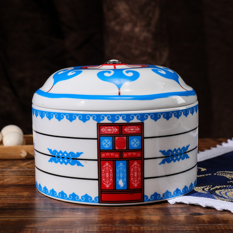 Mongolian fresh-keeping bowl, Huili ethnic porcelain bowl, 5-inch fresh-keeping bowl, Inner Mongolian handicraft bowl 3 pieces, large discount