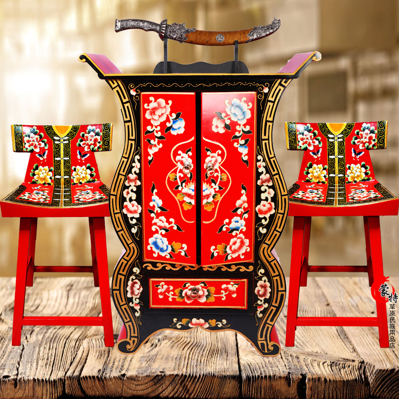Mongolian Crafts Wooden Square Table Mongolia Bag Ground Table With Stool Quadrilateral Table Mont Dining Hotel Mongolia Bag Supplies