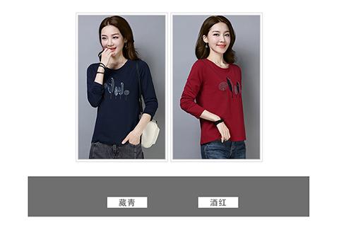 Áo thun dài tay nữ cotton trung niên mùa thu 2018 mới to béo mm rộng size áo sơ mi rộng đáy hoang dã váy nữ trung niên