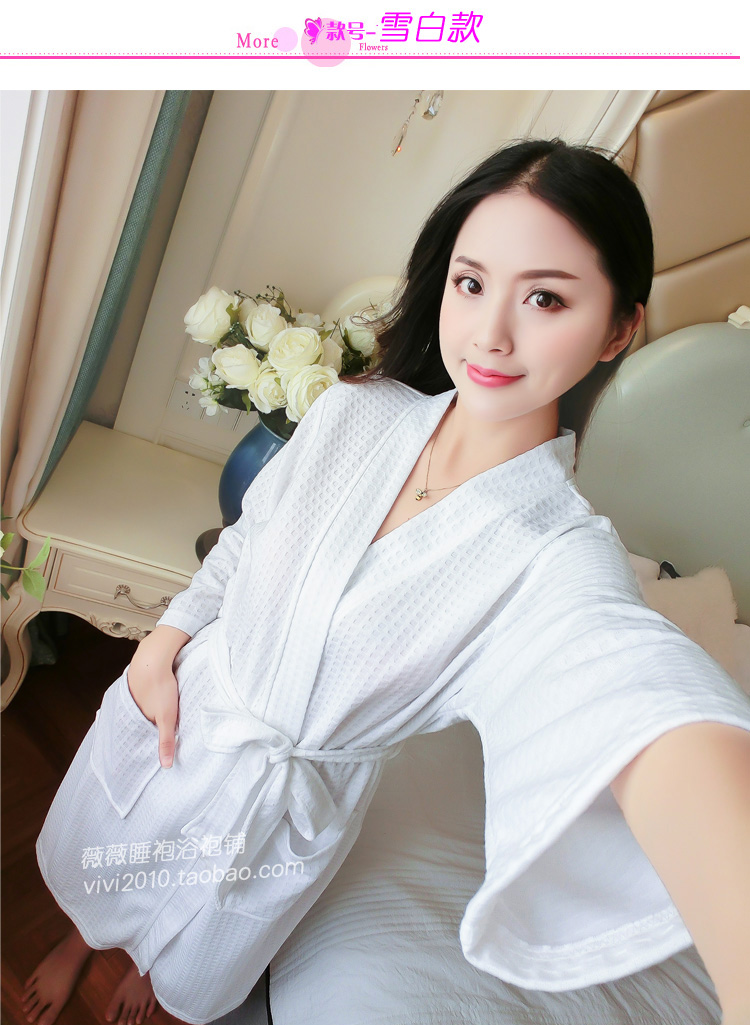 Áo choàng mùa xuân và mùa hè áo choàng nam và nữ cắt tay áo gợi cảm mỏng đồ ngủ cotton nhà dịch vụ bánh quế dài áo ngủ