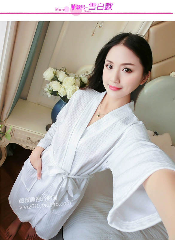 Áo choàng mùa xuân và mùa hè áo choàng nam và nữ cắt tay áo gợi cảm mỏng đồ ngủ cotton nhà dịch vụ bánh quế dài