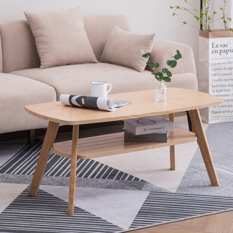 Plate-type double layer tea table solid wood minima Nordic small family type tea table