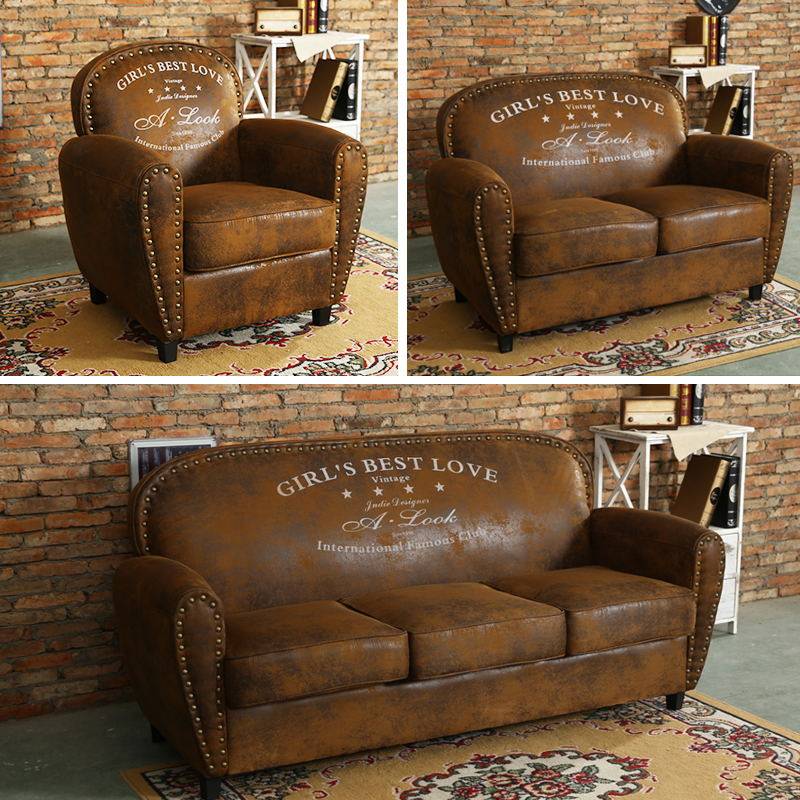 Retro Old Sofa Single Double Three Shop Clothing Store Cafe Bar Industrial Wind American Technology Fabric