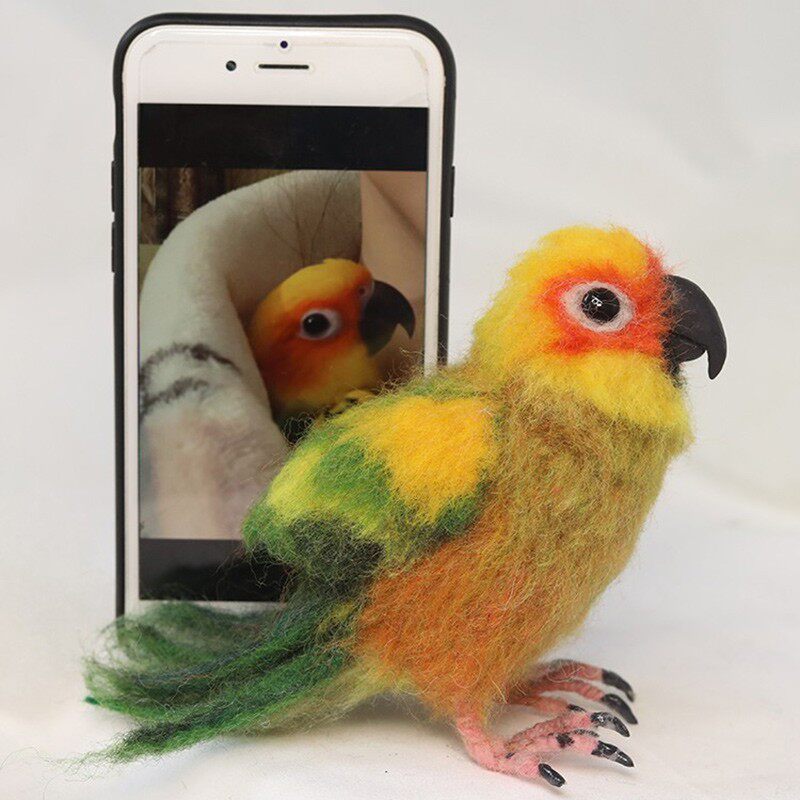 Wool felt parrot to figure out custom pure hand DIY reengraving emulated pet plush doll Ventron Tabletop Pendulum