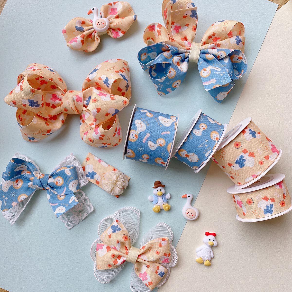 Love decoration world refueling duck sweet cute little girl hair cartoon card cute bow ribbon material