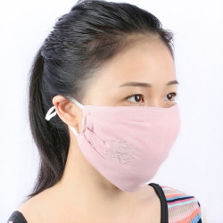 Spring, Autumn and Winter Flower Pleated Mask Women's Pure Cotton Extra Large Breathable Dustproof Windproof Warm Outdoor Cycling Mask