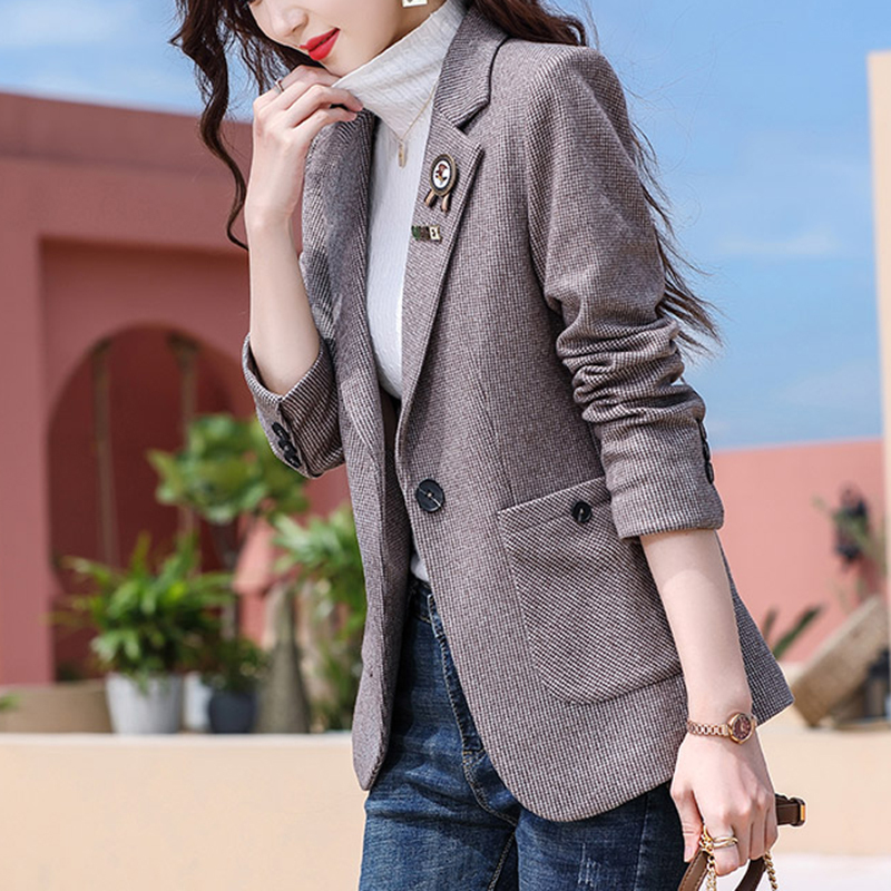 Houndstooth Blazer for Women, Woolen, Autumn and Winter, Elegant, 2025 New Style, Women's Top, Small Suit, Casual Plaid