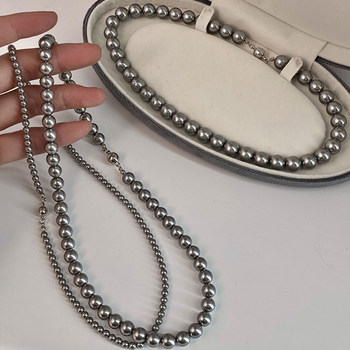 Silver gray pearl magnetic buckle necklace
