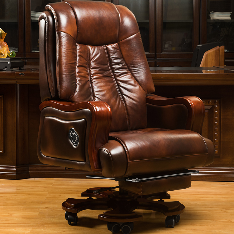 Genuine Leather Boss Chair Massage Nursing Waist Large Class Chair Solid Wood Chairs Business Computer Chair Home Office Chair Comfort for a long time