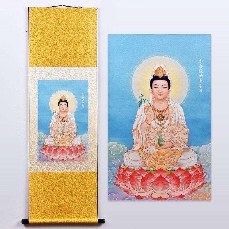 Dai Yutang silk cloth hanging painting Guanyin painting Guanyin Bodhisattva statue portrait scroll decoration wall hanging painting canvas