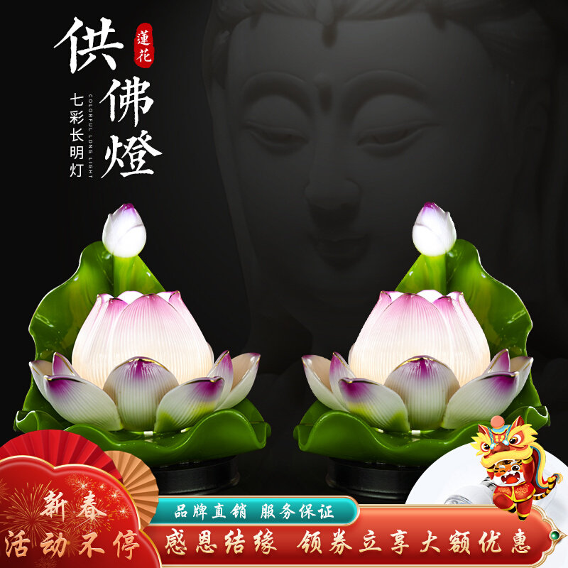 Lotus Lotus Lantern Buddha Lamp for Lamp Guanyin Buddha Front Plug-in Colorful Home Led Changming Lamp Buddha Supplies Complete