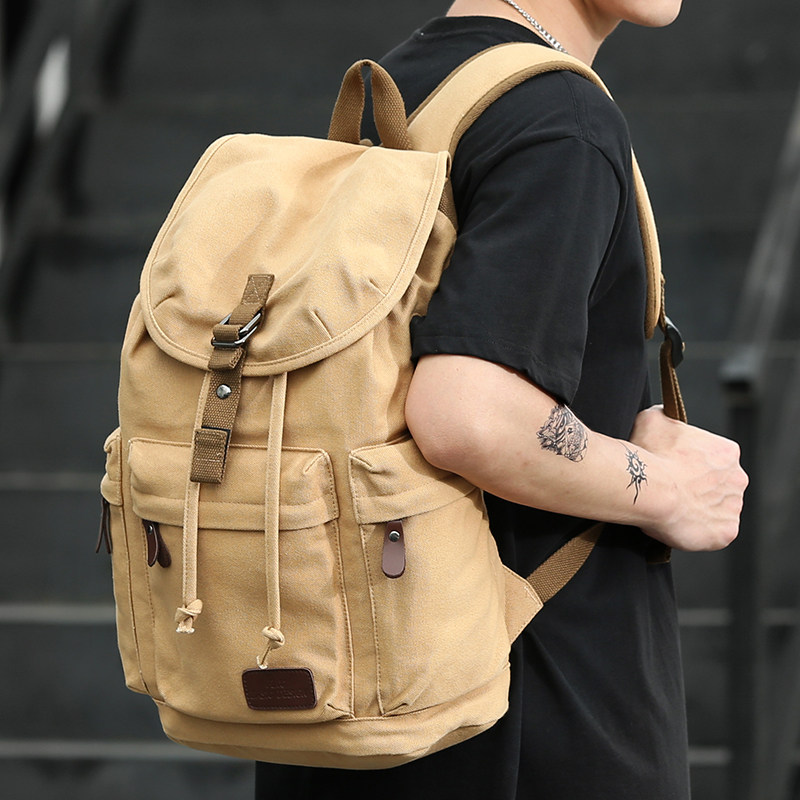 Men's backpack canvas backpack double shoulder light large capacity travel leisure simple travel fashion trend college student school bag
