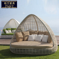 Rattan outdoor bed bed swimming pool net red clock lazy people leisure round bed bird's nest creative beach resort hotel bed