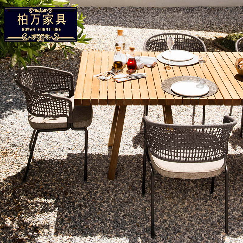 Garden table and chair combination Nordic outdoor furniture courtyard villa balcony terrace waterproof sunscreen modern long table