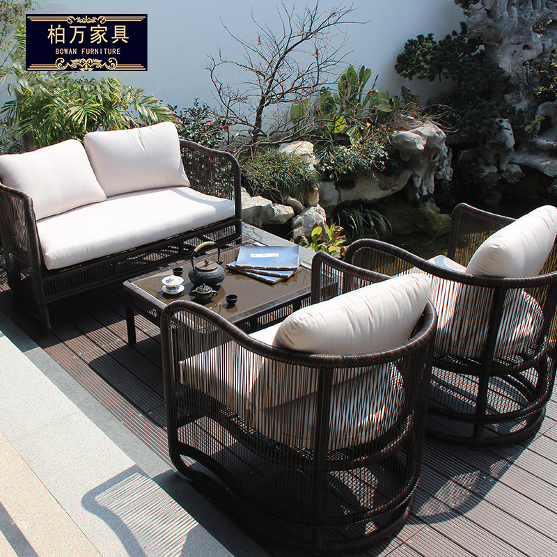 Outdoor Sofa Leisure Balcony Minjuku Sample House Display Centre Clubhouse Outdoor Patio Double Open-air Rattan Chair Sofa Combination