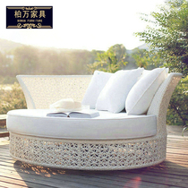 Lying Bed Outdoor Rattan sofa Sofa Villa pool Holiday Village beach bed Balcony Lunch Break Round Bed Vines Outdoor Lying Bed