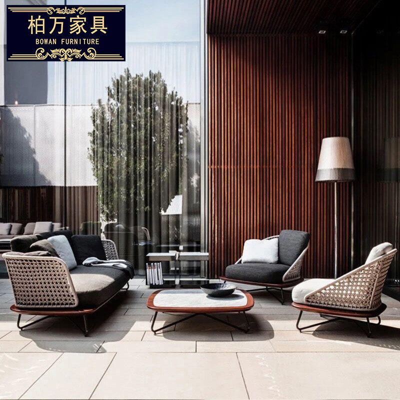 Outdoor Sofa Villa Courtyard Combo Outdoor Garden Waterproof Sunscreen Rattan sofa Nordic Hotel Leisure rattan chair