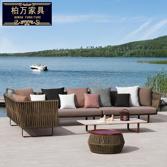 Outdoor sofa furniture villa courtyard greenhouse leisure living room rattan outdoor installation master hotel rattan sofa