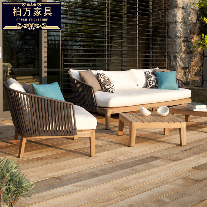 Outdoor Rattan Sofa Living-room Terrace Balcony Solid Wood Leisure Home Innate single-lying combined outdoor waterproof sofa