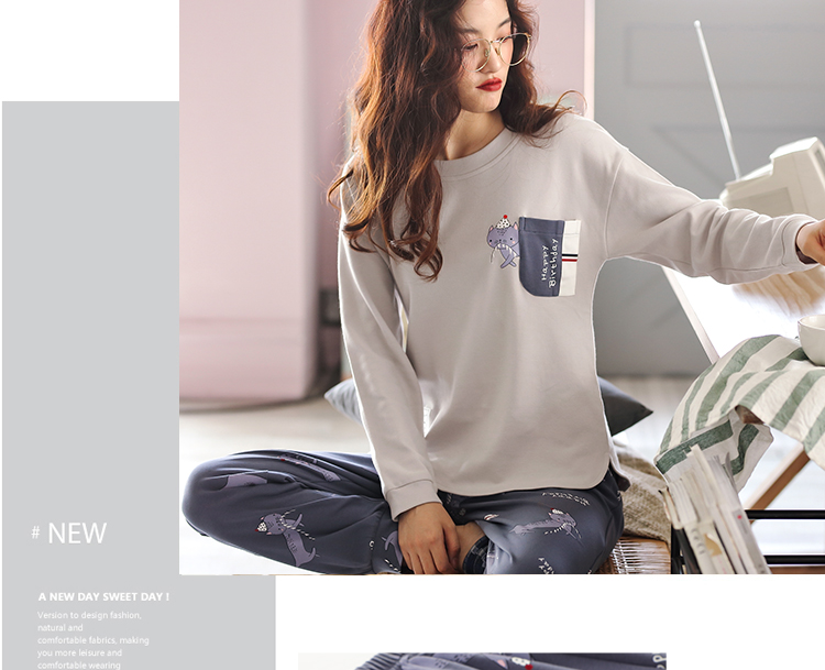Bộ đồ ngủ mùa xuân và mùa thu nữ cotton dài tay hai mảnh phù hợp lỏng lẻo dễ thương bông sinh viên dịch vụ nhà phiên bản Hàn Quốc bộ mặc nhà đẹp
