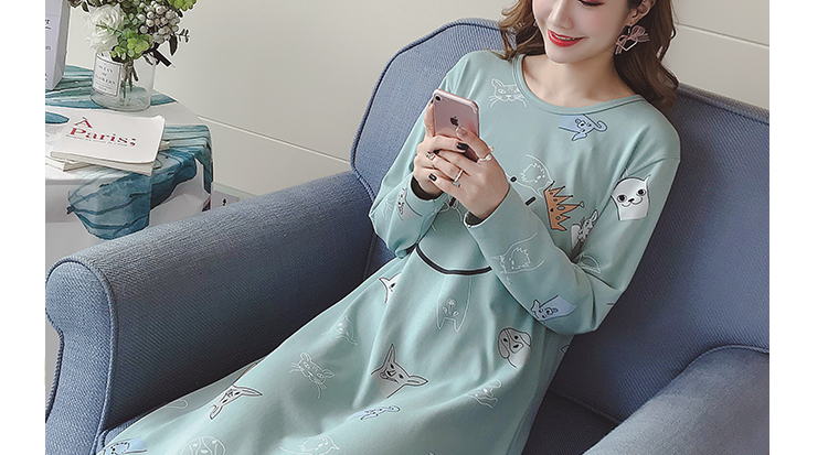 Váy ngủ nữ mùa thu dài tay cotton dễ thương dịch vụ tại nhà phiên bản Hàn Quốc của đoạn dài có thể mặc bên ngoài bộ đồ ngủ công chúa gợi cảm nữ mùa hè váy cho người trung niên