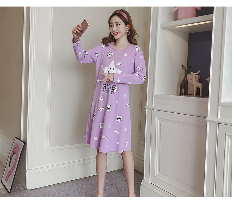 Váy ngủ nữ mùa đông dài phần cotton dễ thương phiên bản Hàn Quốc của bộ đồ ngủ dài tay cỡ lớn tươi mát mùa xuân và mùa thu có thể mặc rộng đầm mặc nhà thoải mái
